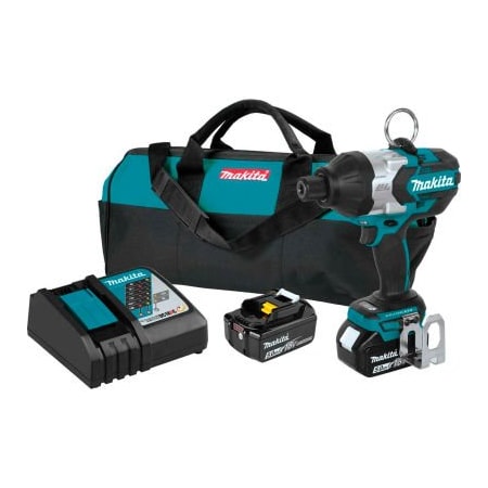 MAKITA Makita Cordless Hi-Torque 7/16 Hex Impact Wrench Kit, 5.0Ah, 18V LXT Li-Ion, Brushless XWT09T